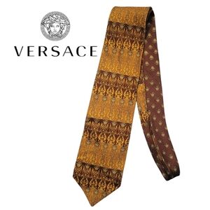 Versace Gold and Brown Patterned Tie